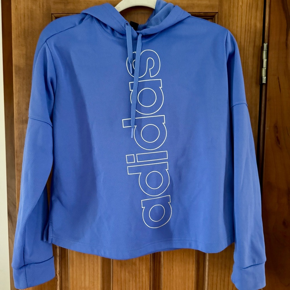 Adidas Hoodie Hooded Sweatshirt Girls Medium 12-14 Purple Periwinkle Pullover - Picture 1 of 4